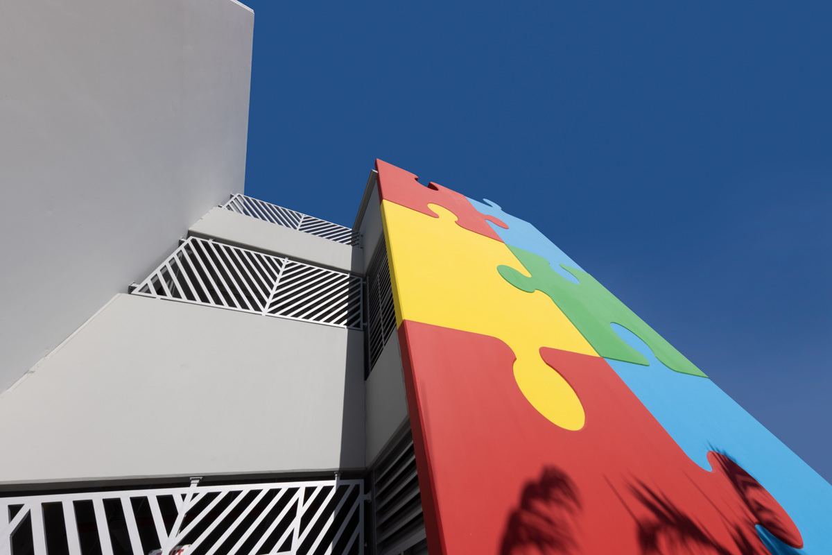 Architectural detail view of the South Florida Autism Charter School  in Miami FL.